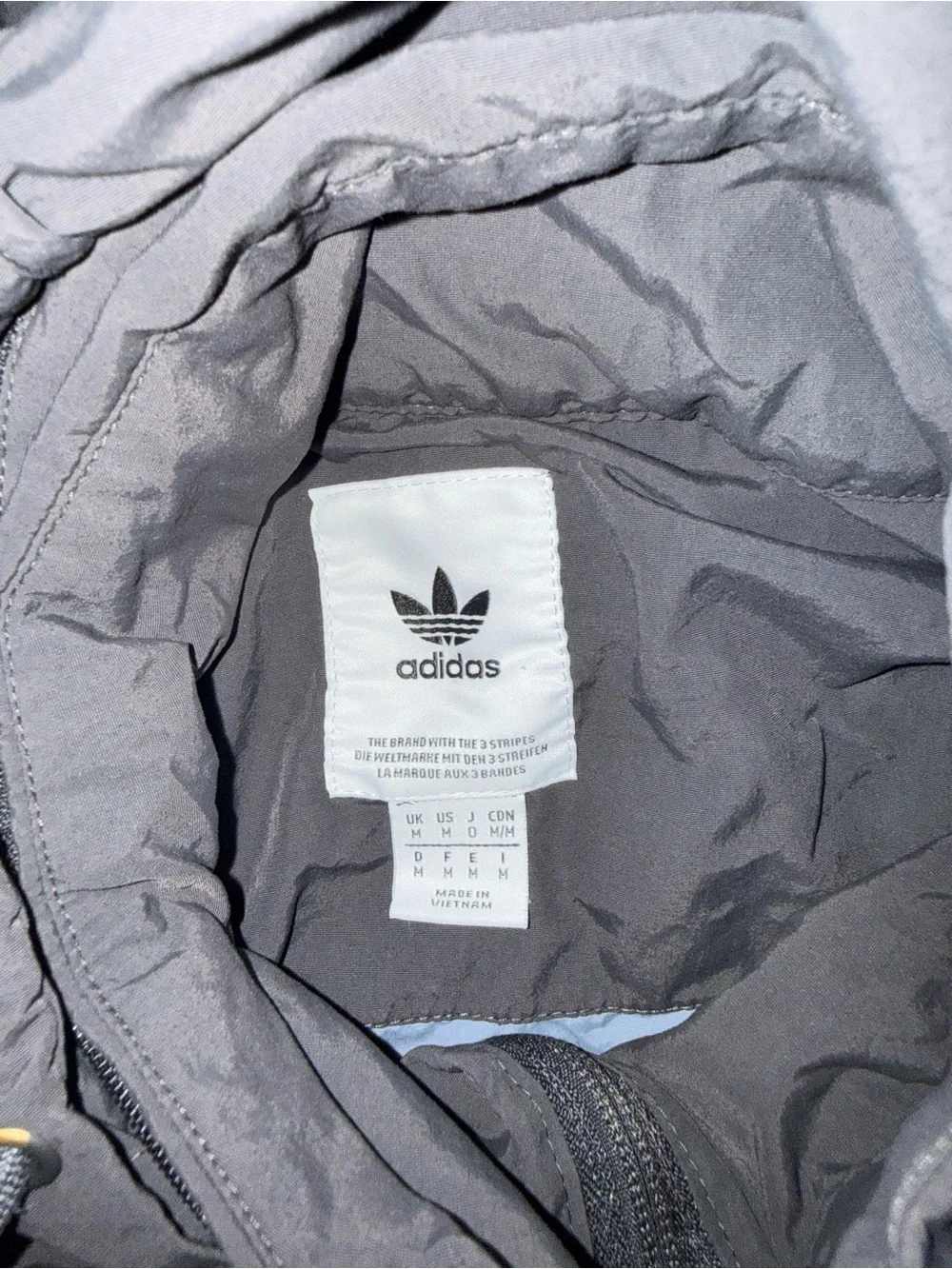 adidas Black and Navy Hooded Windbreaker with Gray Trim